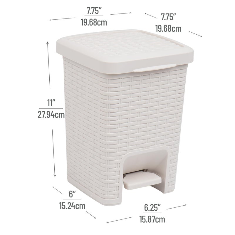 Mind Reader Trash Can, 5.5L (1.5 gal) Capacity, Bathroom Decor, Hands Free Lid, Square, 7.75" L x 7.75" W x 11" H, Ivory - Image 3